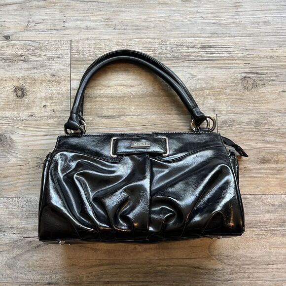 Miche Purse Black Shell Patent Leather Vintage 90s Grunge Y2K Shoulder Bag - Picture 1 of 11